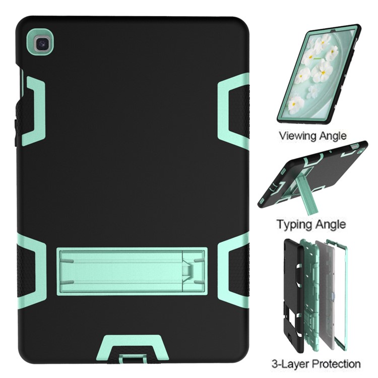 Shock Proof Hybrid TPU + PC Tablet Cover with Kickstand for Samsung Galaxy Tab S5e SM-T720 - Black / Cyan-6