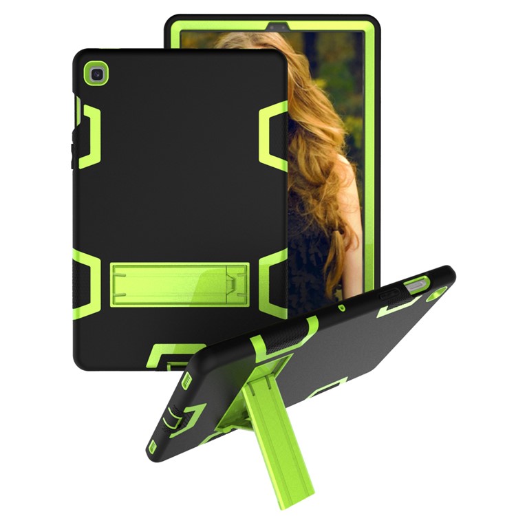 Shock Proof Hybrid TPU + PC Tablet Cover with Kickstand for Samsung Galaxy Tab S5e SM-T720 - Black / Green-1