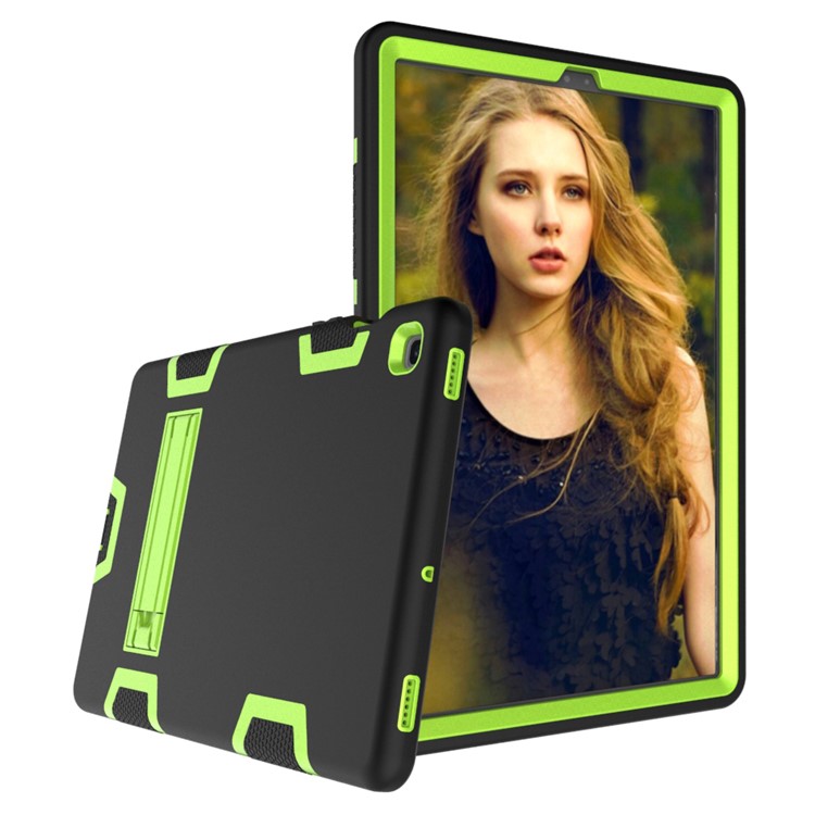 Shock Proof Hybrid TPU + PC Tablet Cover with Kickstand for Samsung Galaxy Tab S5e SM-T720 - Black / Green-2