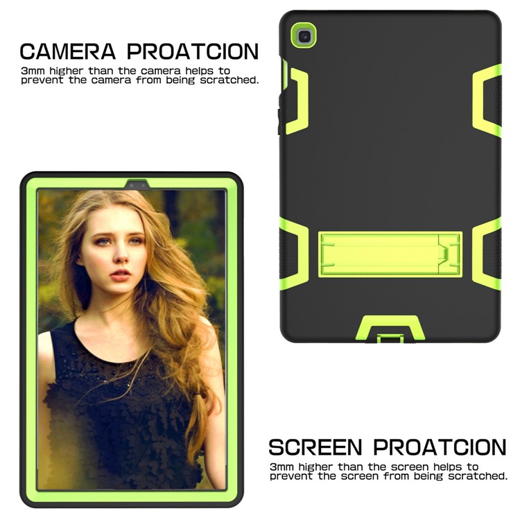 Shock Proof Hybrid TPU + PC Tablet Cover with Kickstand for Samsung Galaxy Tab S5e SM-T720 - Black / Green-3