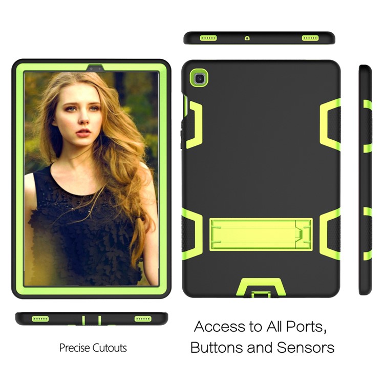 Shock Proof Hybrid TPU + PC Tablet Cover with Kickstand for Samsung Galaxy Tab S5e SM-T720 - Black / Green-4