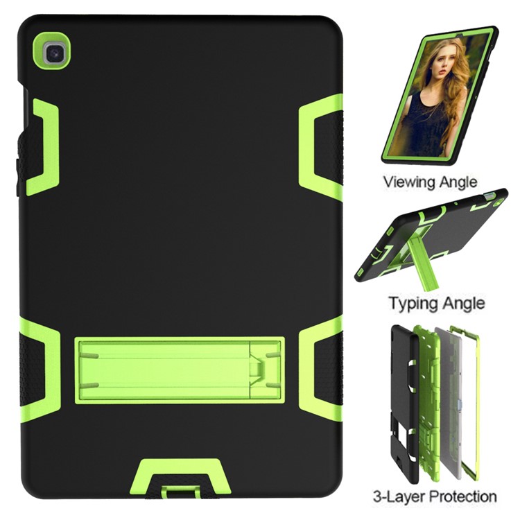 Shock Proof Hybrid TPU + PC Tablet Cover with Kickstand for Samsung Galaxy Tab S5e SM-T720 - Black / Green-6