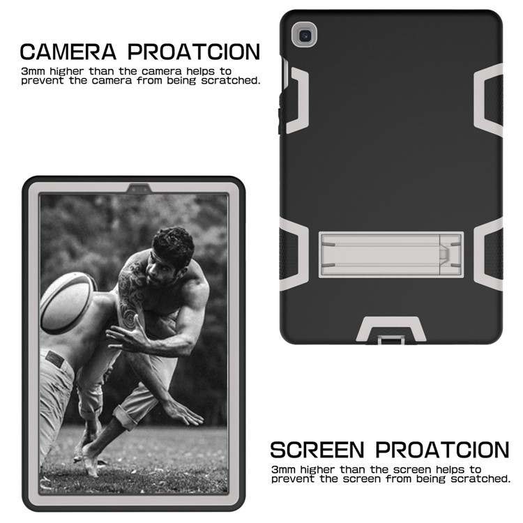 Shock Proof Hybrid TPU + PC Tablet Cover with Kickstand for Samsung Galaxy Tab S5e SM-T720 - Black / Silver-3