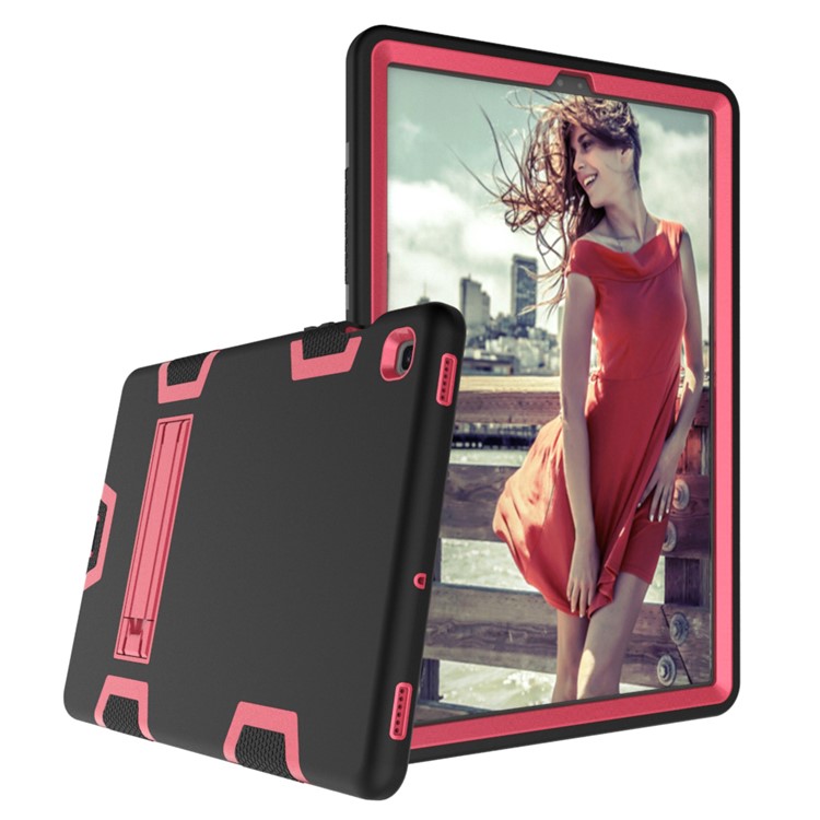 Shock Proof Hybrid TPU + PC Tablet Cover with Kickstand for Samsung Galaxy Tab S5e SM-T720 - Black / Rose-2