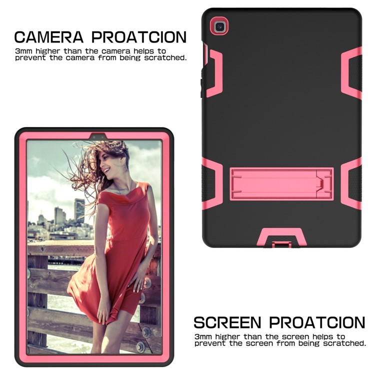 Shock Proof Hybrid TPU + PC Tablet Cover with Kickstand for Samsung Galaxy Tab S5e SM-T720 - Black / Rose-3