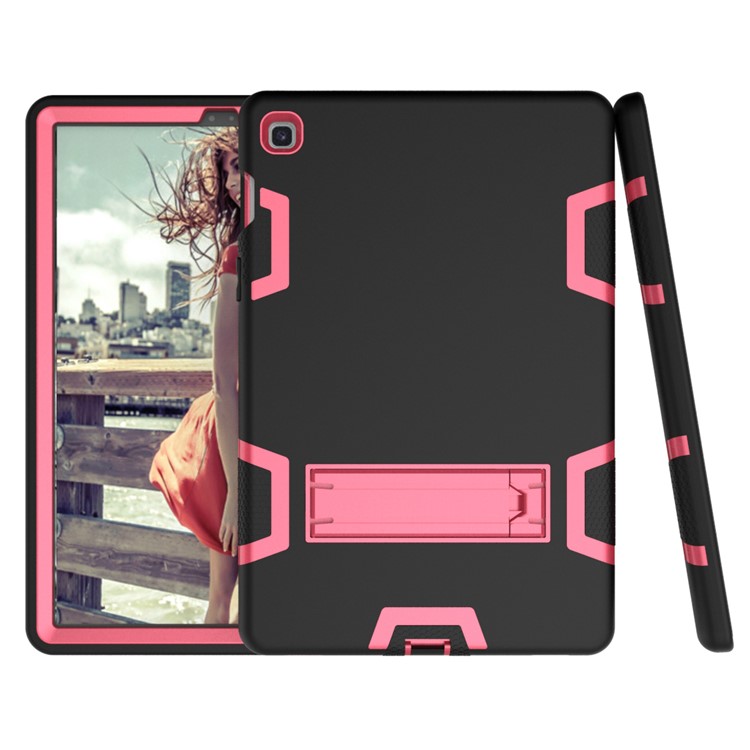 Shock Proof Hybrid TPU + PC Tablet Cover with Kickstand for Samsung Galaxy Tab S5e SM-T720 - Black / Rose-5
