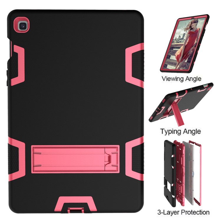 Shock Proof Hybrid TPU + PC Tablet Cover with Kickstand for Samsung Galaxy Tab S5e SM-T720 - Black / Rose-6