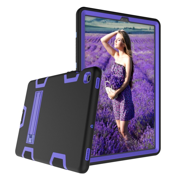 Shock Proof Hybrid TPU + PC Tablet Cover with Kickstand for Samsung Galaxy Tab S5e SM-T720 - Black / Purple-2