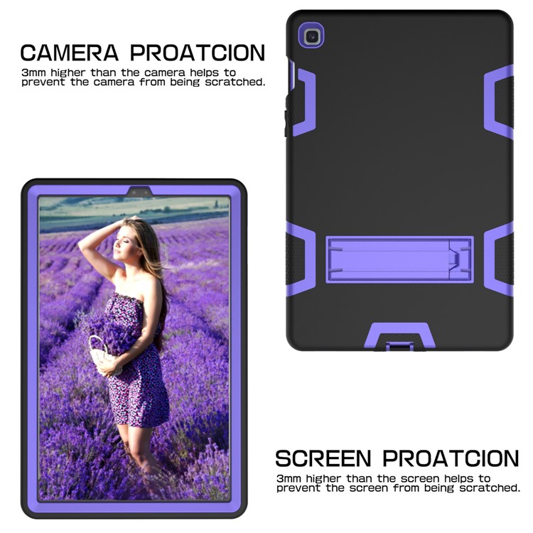 Shock Proof Hybrid TPU + PC Tablet Cover with Kickstand for Samsung Galaxy Tab S5e SM-T720 - Black / Purple-3