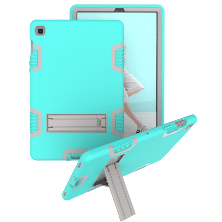 Shock Proof Hybrid TPU + PC Tablet Cover with Kickstand for Samsung Galaxy Tab S5e SM-T720 - Cyan / Grey-1