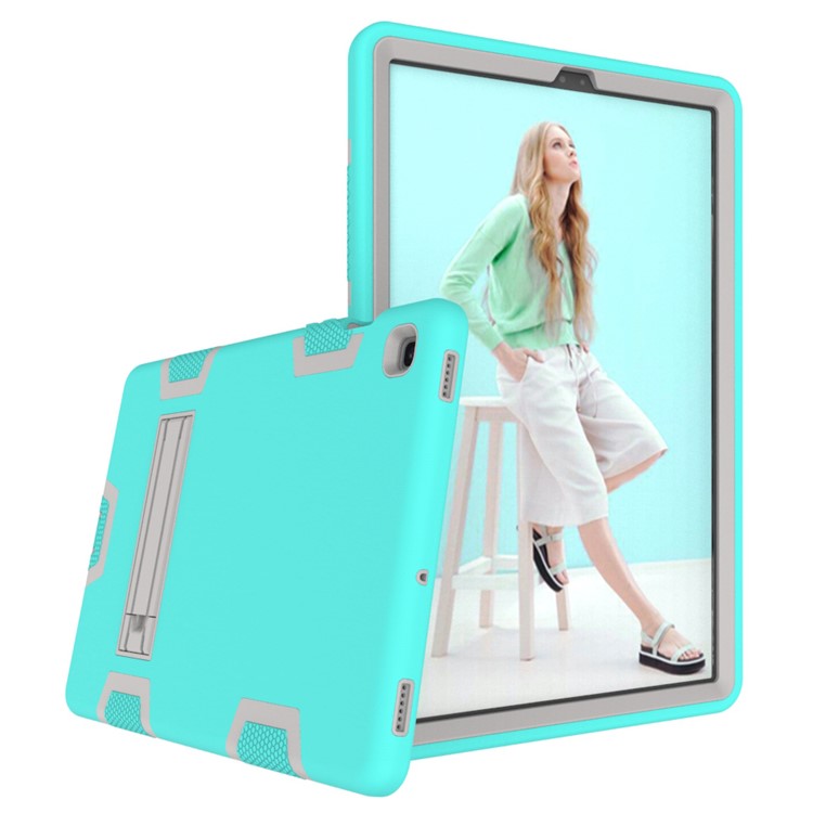 Shock Proof Hybrid TPU + PC Tablet Cover with Kickstand for Samsung Galaxy Tab S5e SM-T720 - Cyan / Grey-2
