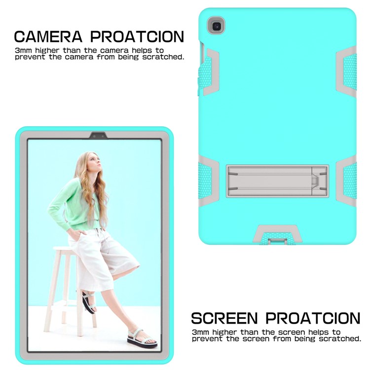 Shock Proof Hybrid TPU + PC Tablet Cover with Kickstand for Samsung Galaxy Tab S5e SM-T720 - Cyan / Grey-3