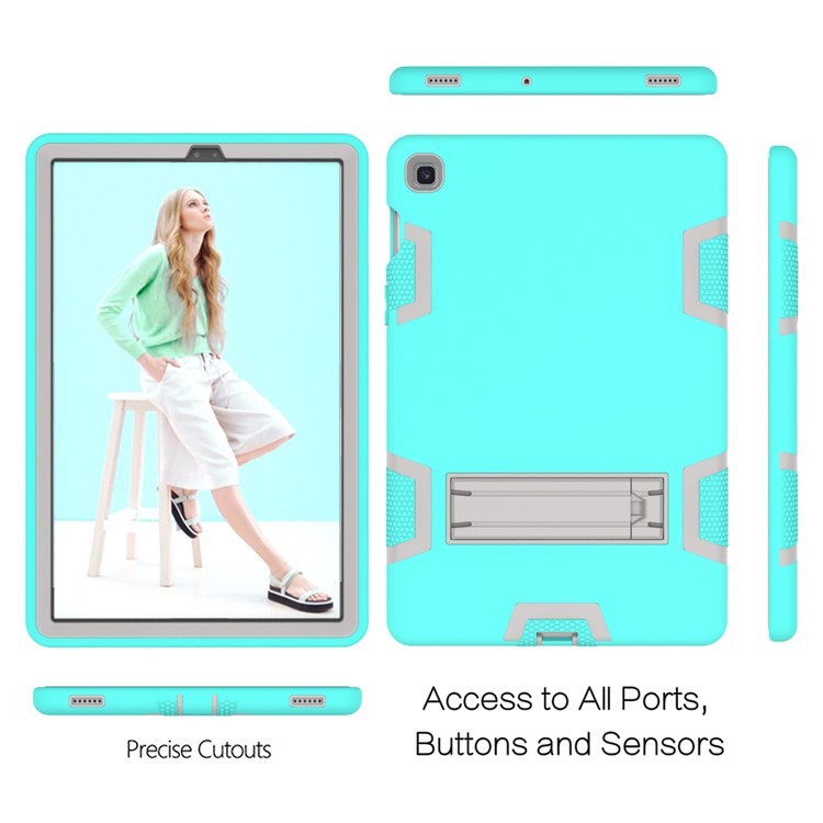 Shock Proof Hybrid TPU + PC Tablet Cover with Kickstand for Samsung Galaxy Tab S5e SM-T720 - Cyan / Grey-4