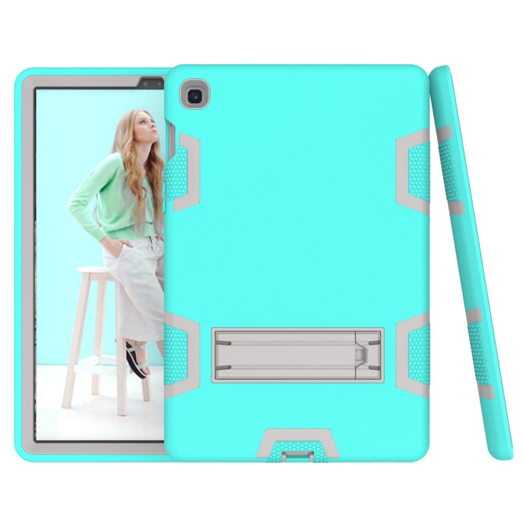 Shock Proof Hybrid TPU + PC Tablet Cover with Kickstand for Samsung Galaxy Tab S5e SM-T720 - Cyan / Grey-5