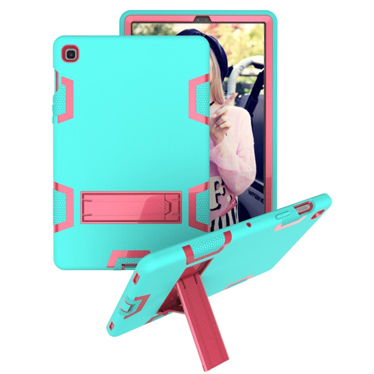 Shock Proof Hybrid TPU + PC Tablet Cover with Kickstand for Samsung Galaxy Tab S5e SM-T720 - Cyan / Rose-1