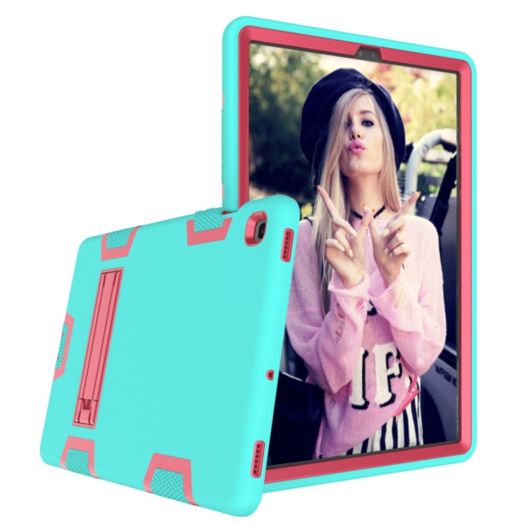 Shock Proof Hybrid TPU + PC Tablet Cover with Kickstand for Samsung Galaxy Tab S5e SM-T720 - Cyan / Rose-2