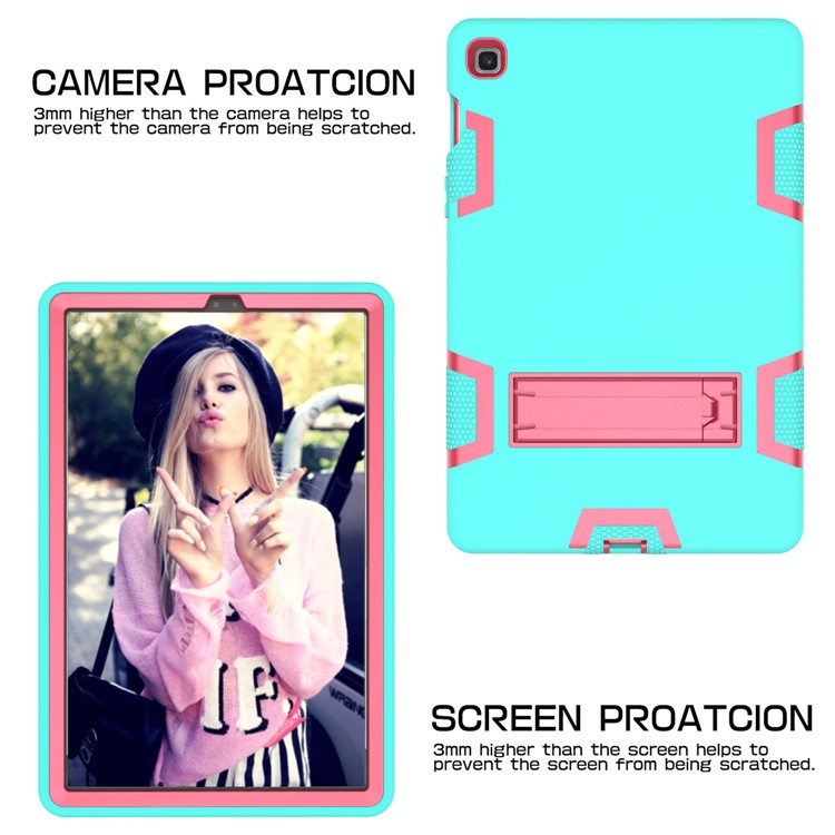 Shock Proof Hybrid TPU + PC Tablet Cover with Kickstand for Samsung Galaxy Tab S5e SM-T720 - Cyan / Rose-3