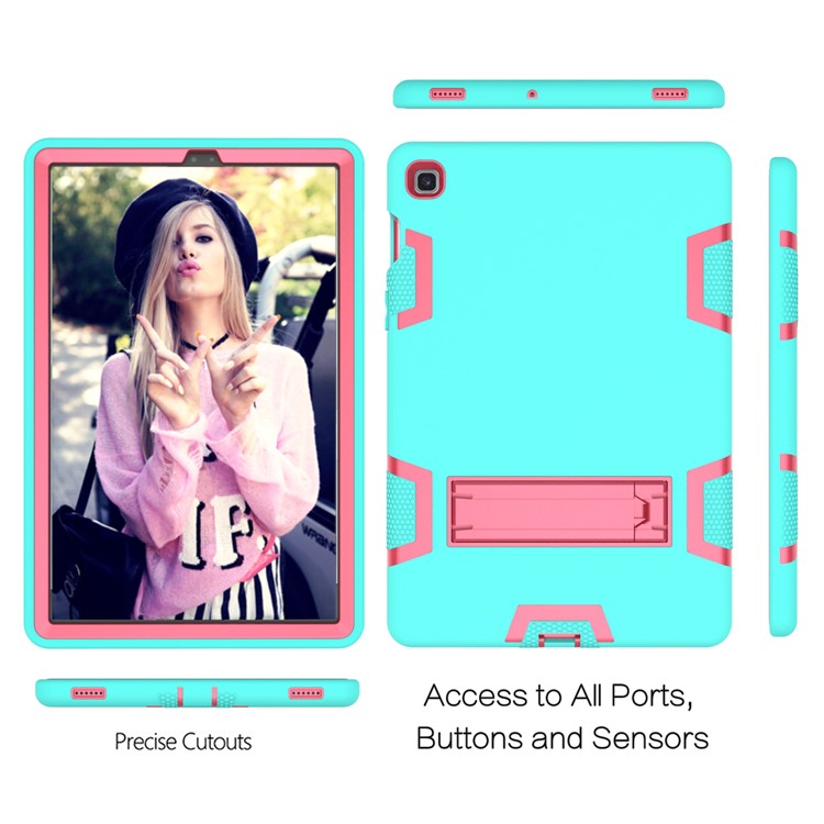 Shock Proof Hybrid TPU + PC Tablet Cover with Kickstand for Samsung Galaxy Tab S5e SM-T720 - Cyan / Rose-4