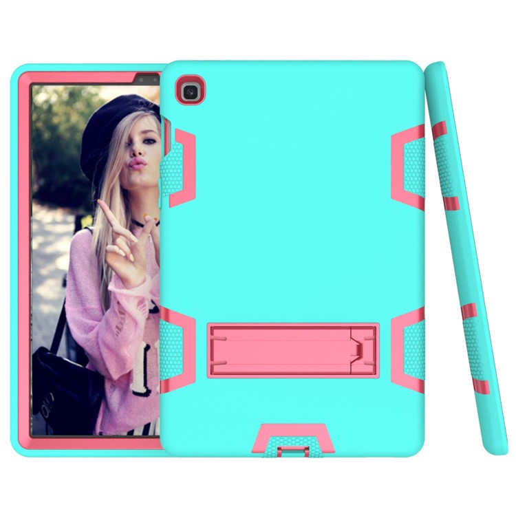 Shock Proof Hybrid TPU + PC Tablet Cover with Kickstand for Samsung Galaxy Tab S5e SM-T720 - Cyan / Rose-5
