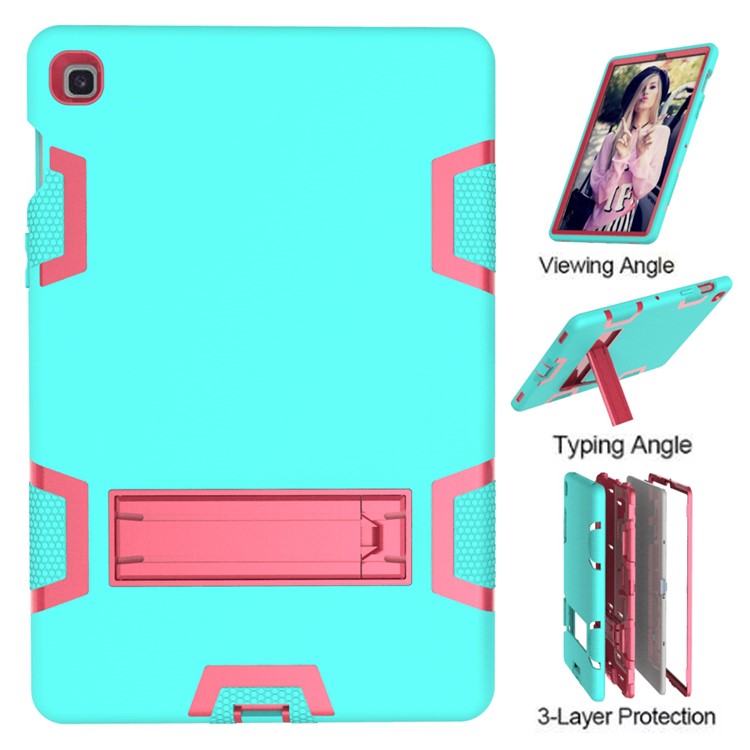 Shock Proof Hybrid TPU + PC Tablet Cover with Kickstand for Samsung Galaxy Tab S5e SM-T720 - Cyan / Rose-6