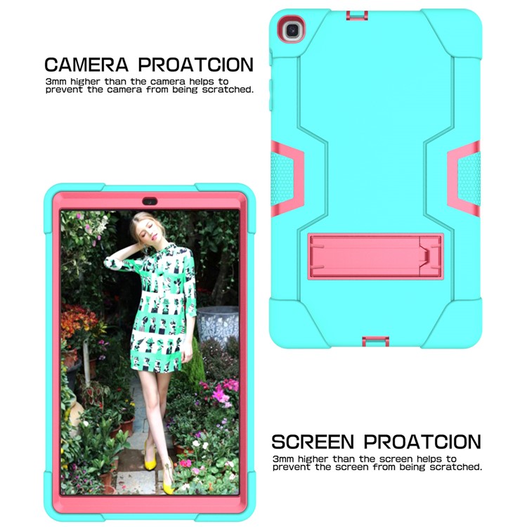 Shock Proof Hybrid TPU + PC Tablet Cover with Kickstand for Samsung Galaxy Tab A 10.1 (2019) - Cyan / Rose-3