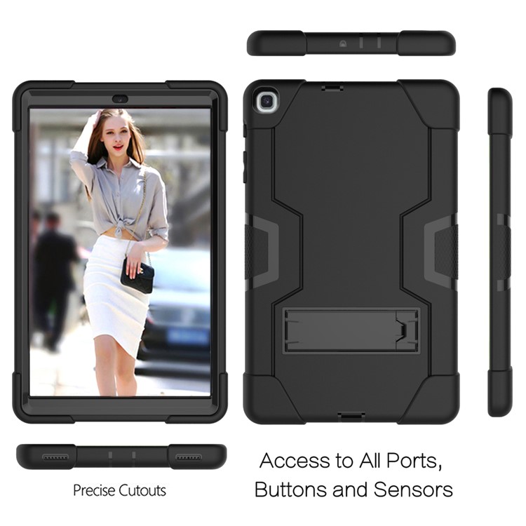 Shock Proof Hybrid TPU + PC Tablet Cover with Kickstand for Samsung Galaxy Tab A 10.1 (2019) - All Black-4