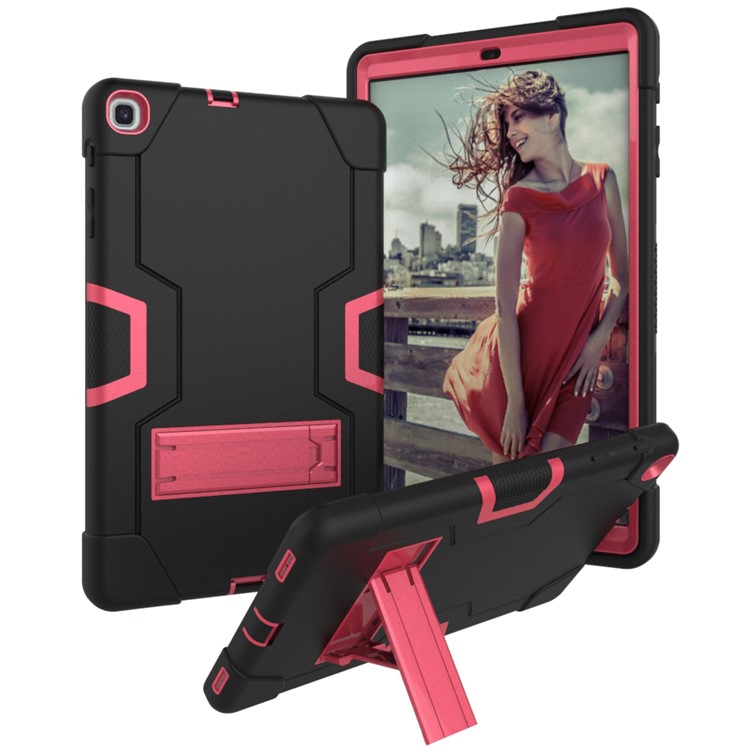 Shock Proof Hybrid TPU + PC Tablet Cover with Kickstand for Samsung Galaxy Tab A 10.1 (2019) - Black / Rose-1