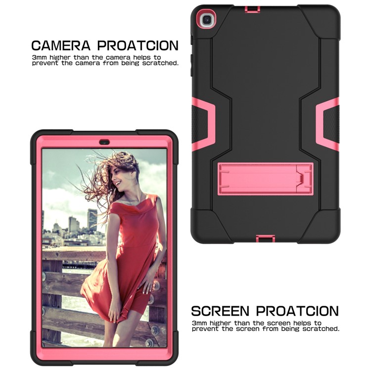 Shock Proof Hybrid TPU + PC Tablet Cover with Kickstand for Samsung Galaxy Tab A 10.1 (2019) - Black / Rose-3