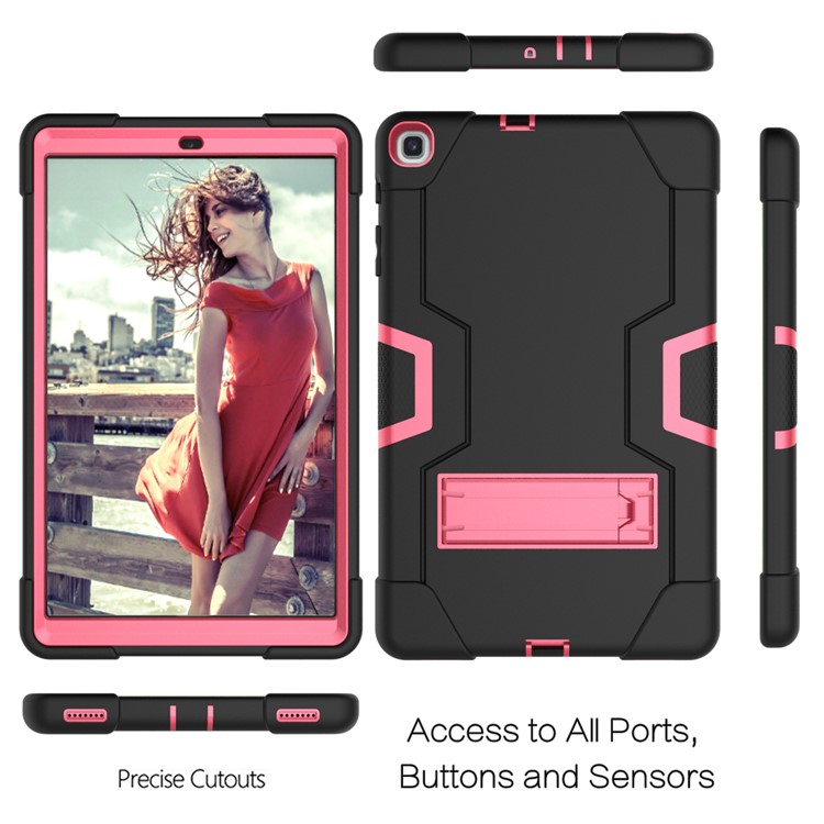Shock Proof Hybrid TPU + PC Tablet Cover with Kickstand for Samsung Galaxy Tab A 10.1 (2019) - Black / Rose-4