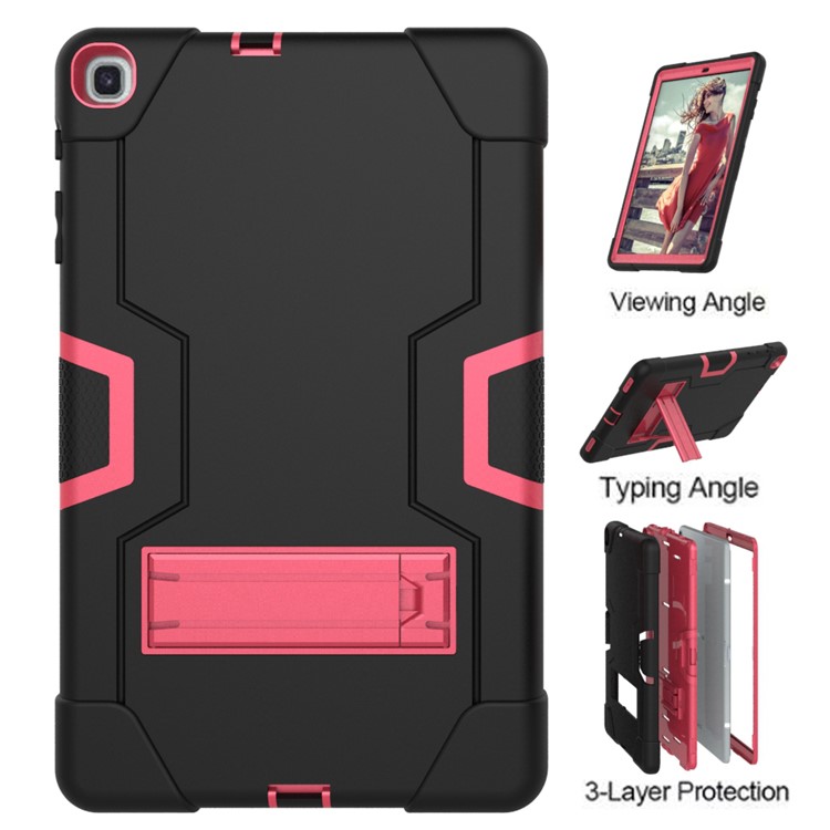Shock Proof Hybrid TPU + PC Tablet Cover with Kickstand for Samsung Galaxy Tab A 10.1 (2019) - Black / Rose-6