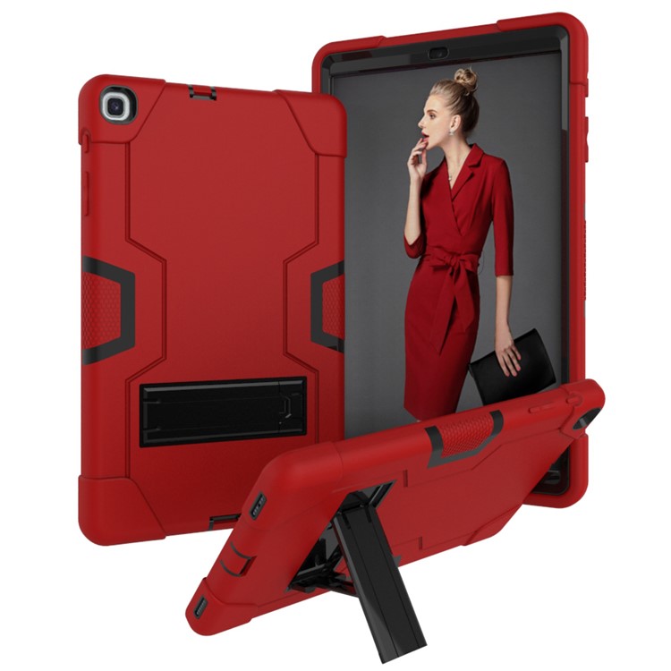 Prova De Choque Híbrido TPU + PC Tablet Capa Com Suporte Para Samsung Galaxy Tab A 10.1 (2019) - Vermelho / Preto-1