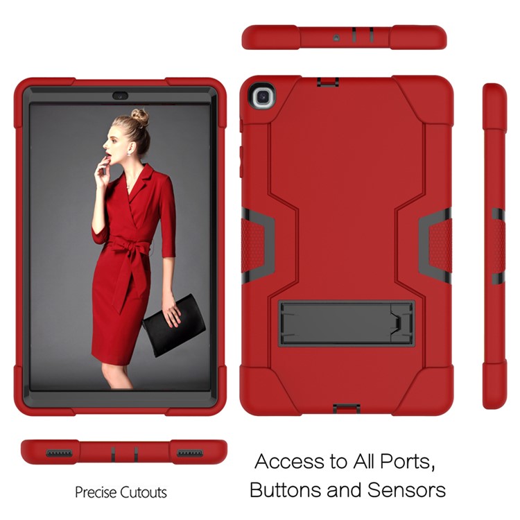 Prova De Choque Híbrido TPU + PC Tablet Capa Com Suporte Para Samsung Galaxy Tab A 10.1 (2019) - Vermelho / Preto-4