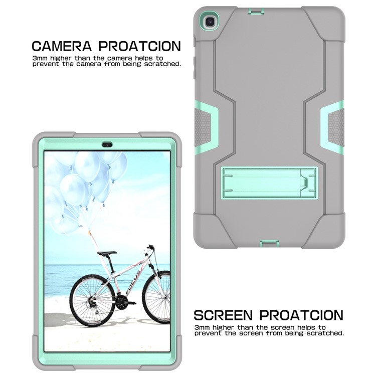 Shock Proof Hybrid TPU + PC Tablet Cover with Kickstand for Samsung Galaxy Tab A 10.1 (2019) - Grey / Cyan-3