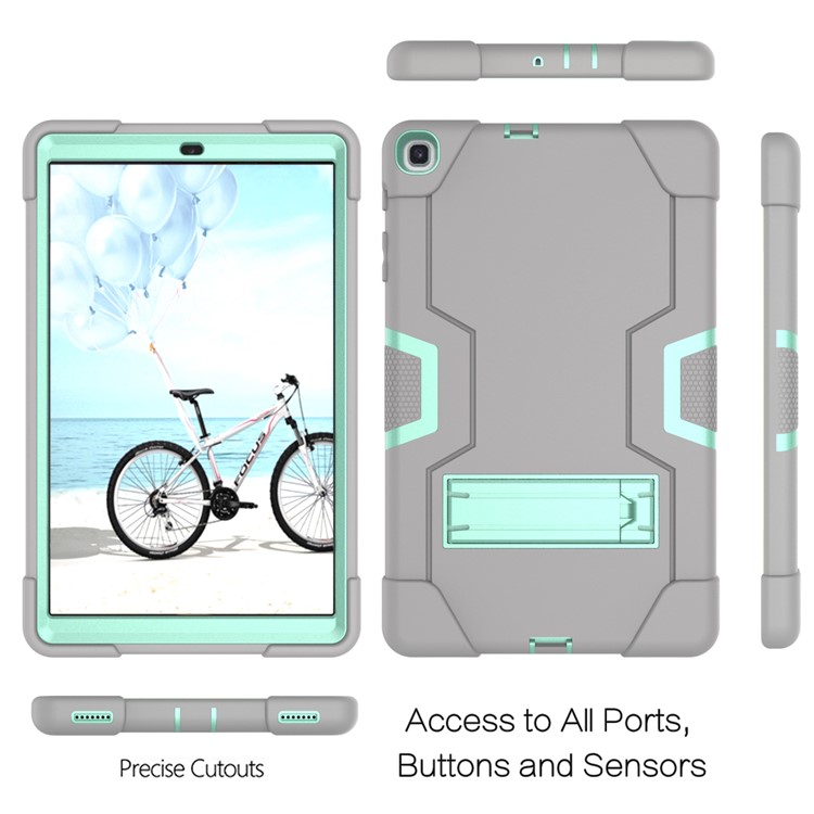 Shock Proof Hybrid TPU + PC Tablet Cover with Kickstand for Samsung Galaxy Tab A 10.1 (2019) - Grey / Cyan-4