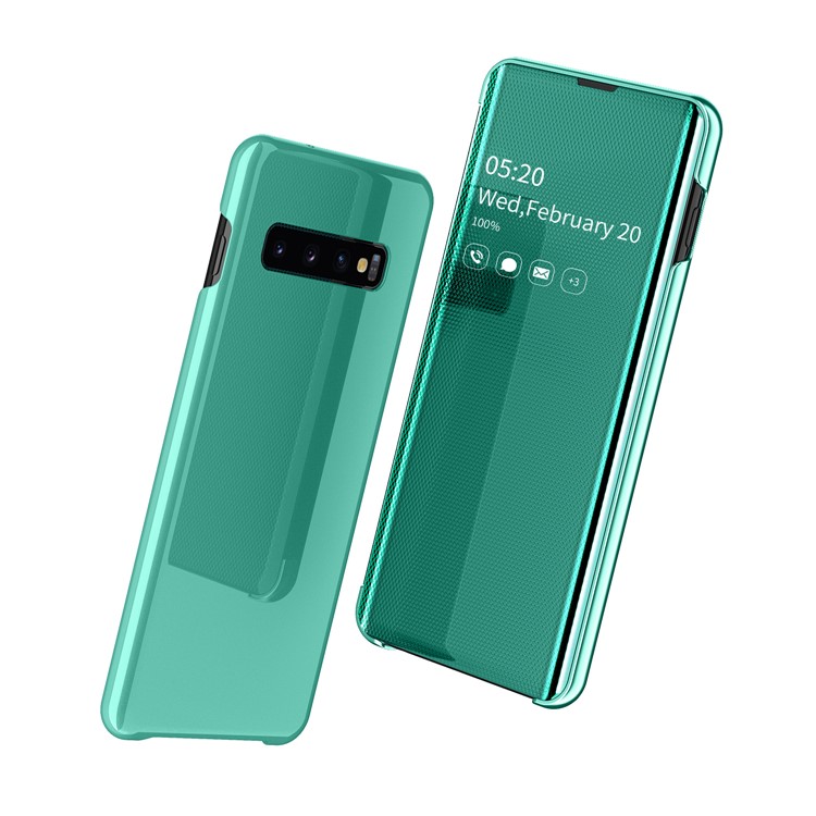 View Window Mirror Surface Leather Phone Case for Samsung Galaxy S10 - Green