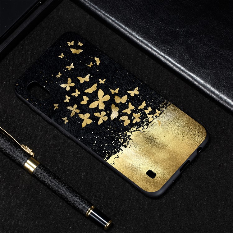 Pattern Printing Flexi Matte TPU Phone Cover for Samsung Galaxy A10 - Gold Butterflies-4