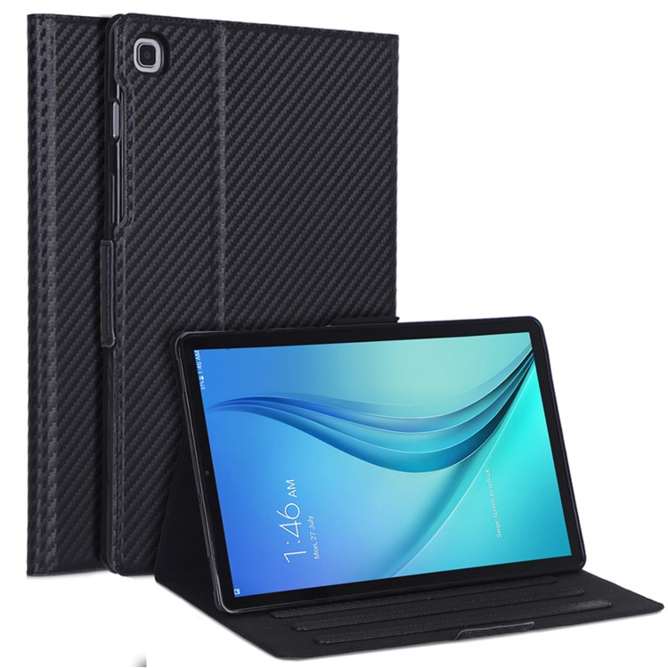 WY-606C Ultra-thin Carbon Fiber Texture PU Leather Stand Cover Case for Samsung Galaxy Tab S5e SM-T720 - Black-1