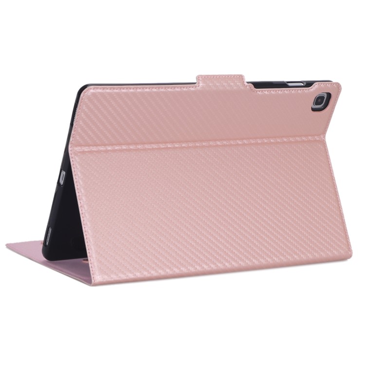 WY-606C Ultra-thin Carbon Fiber Texture PU Leather Stand Cover Case for Samsung Galaxy Tab S5e SM-T720 - Pink-7