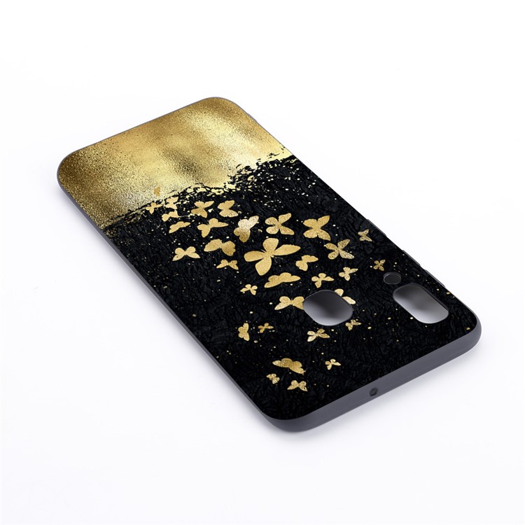 Pattern Printing and Embossment Flexi Matte TPU Phone Cover for Samsung Galaxy A40 - Gold Butterflies-3