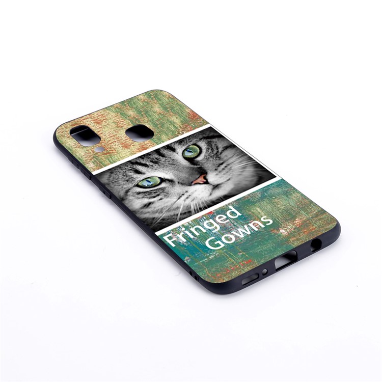Pattern Printing and Embossment Flexi Matte TPU Phone Cover for Samsung Galaxy A40 - Cat-2
