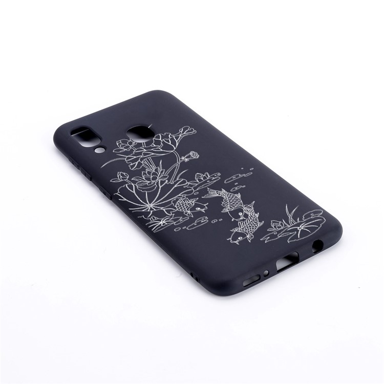 Pattern Printing and Embossment Flexi Matte TPU Phone Cover for Samsung Galaxy A40 - Fish Pond-2