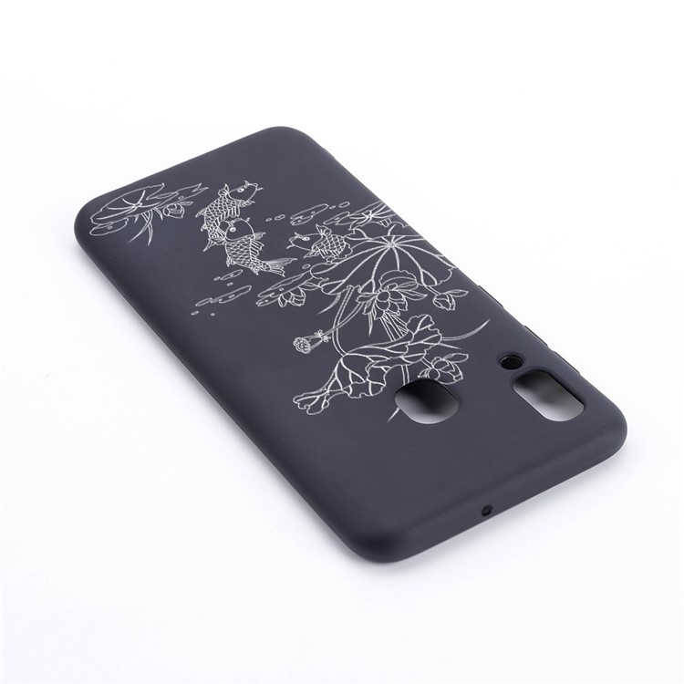 Pattern Printing and Embossment Flexi Matte TPU Phone Cover for Samsung Galaxy A40 - Fish Pond-3