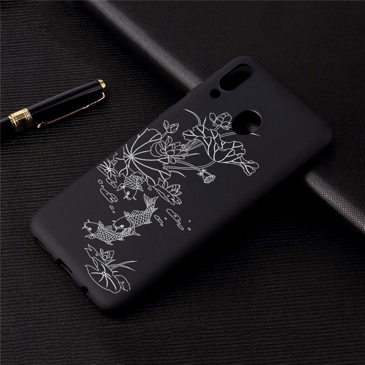 Pattern Printing and Embossment Flexi Matte TPU Phone Cover for Samsung Galaxy A40 - Fish Pond-4