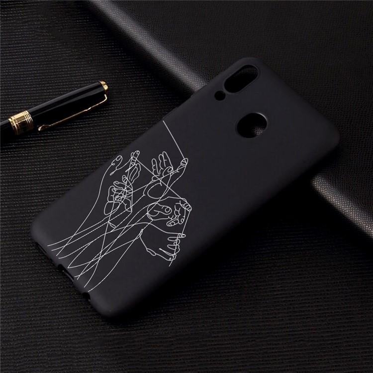 Pattern Printing and Embossment Flexi Matte TPU Phone Cover for Samsung Galaxy A40 - Fingers and Lines-4