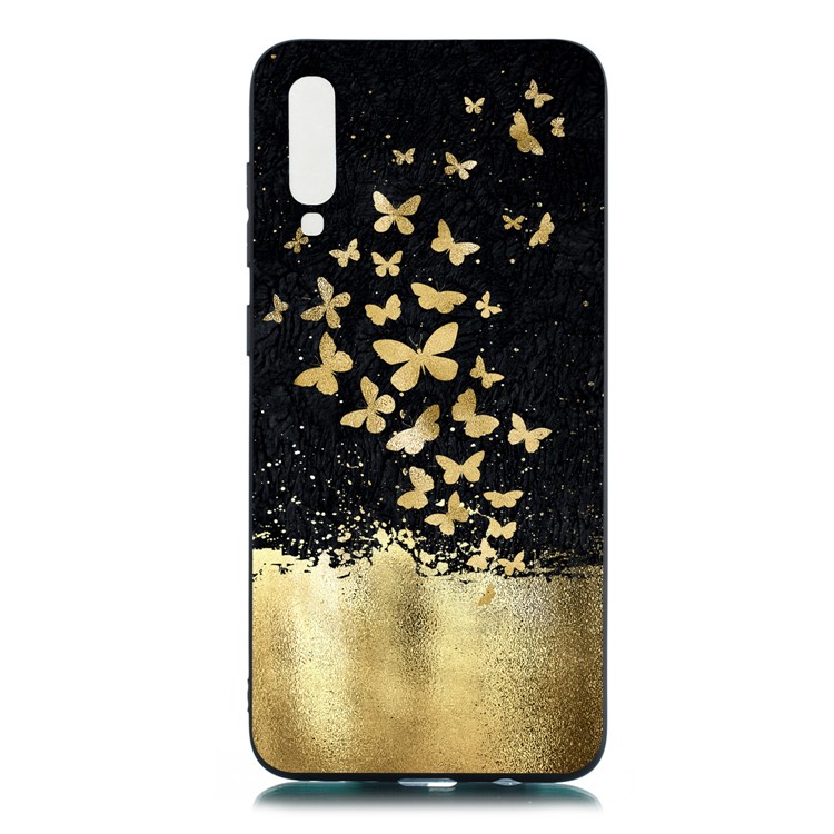 Pattern Printing and Embossment Matte Soft TPU Protective Case Cover for Samsung Galaxy A70 - Gold Butterflies-1