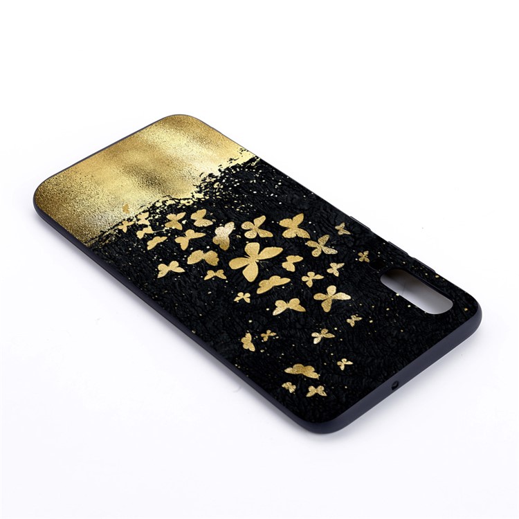 Pattern Printing and Embossment Matte Soft TPU Protective Case Cover for Samsung Galaxy A70 - Gold Butterflies-2