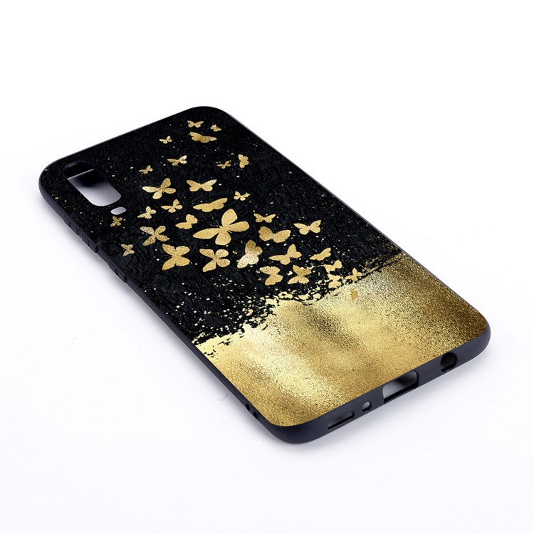 Pattern Printing and Embossment Matte Soft TPU Protective Case Cover for Samsung Galaxy A70 - Gold Butterflies-3