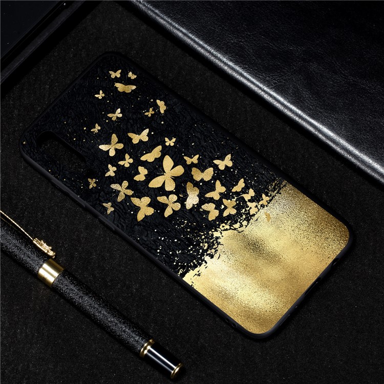 Pattern Printing and Embossment Matte Soft TPU Protective Case Cover for Samsung Galaxy A70 - Gold Butterflies-4