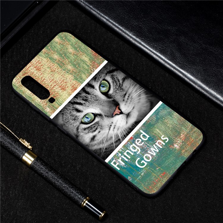 Pattern Printing and Embossment Matte Soft TPU Protective Case Cover for Samsung Galaxy A70 - Cat-4