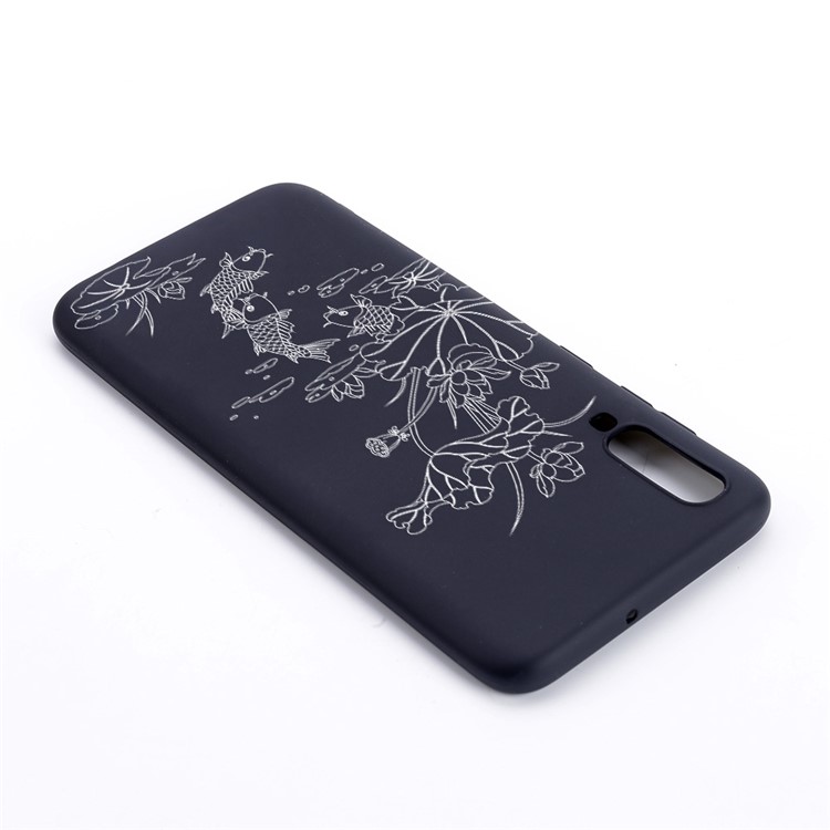 Pattern Printing and Embossment Matte Soft TPU Protective Case Cover for Samsung Galaxy A70 - Fish Pond-2